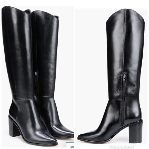 Revolve Franco Sarto Ticada Western Black Leather Knee-High Boots Size 11 - Picture 2 of 15